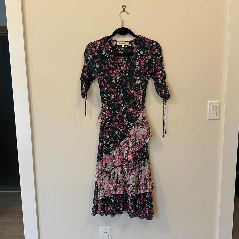 Diane Von Furstenberg floral mesh faux wrap dress